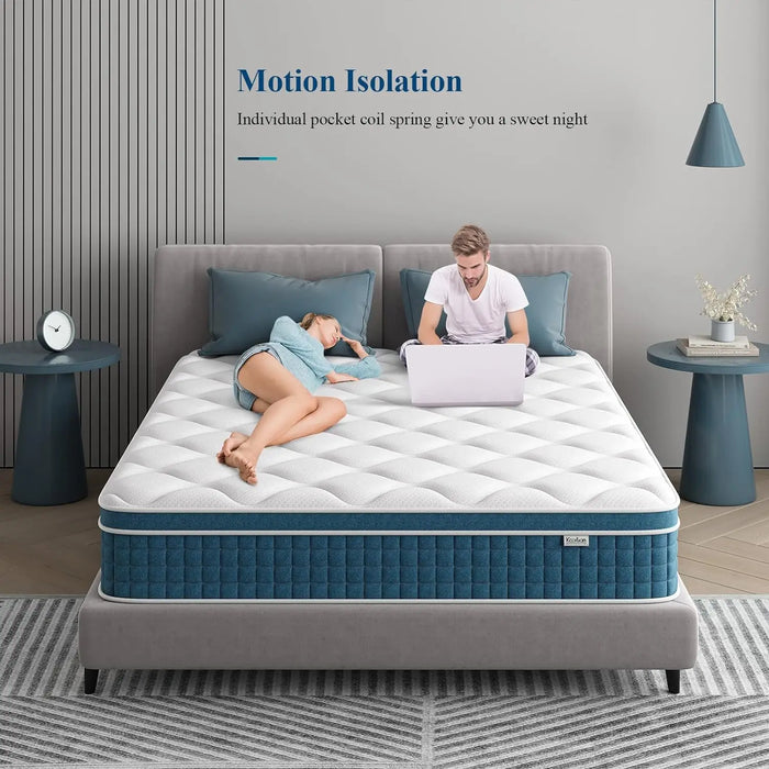koorlian Queen Mattress 10 Inch, Hybrid Queen Bed Mattress with Individual Pocket  Full/Twin/Twin-XL/Full/Queen/King optional