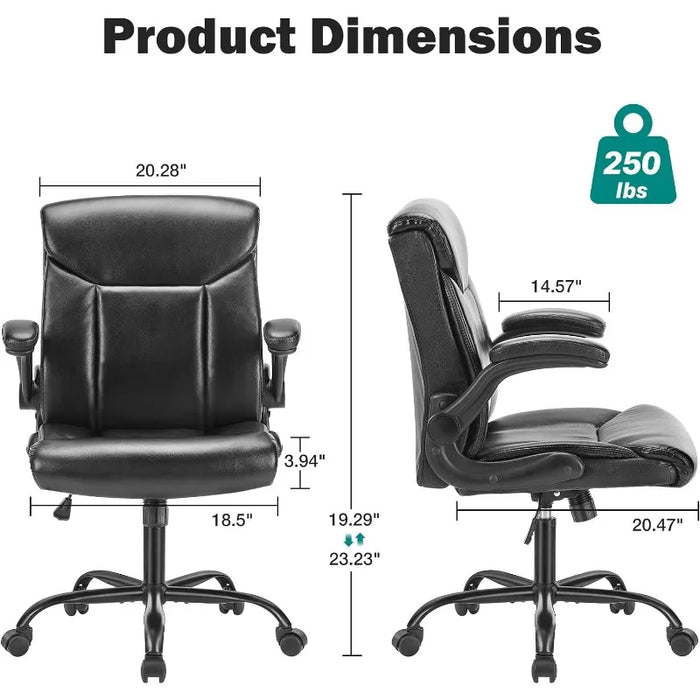OLIXIS Mid Back Desk Office Flip-up Adjustable Office Chair, Dark Black