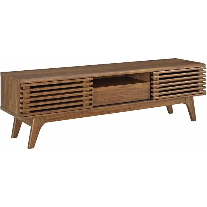 Modway Render Mid-Century Modern Low Profile 59 Inch TV Stand in Walnut Tv Cabinet Living Room Furniture
