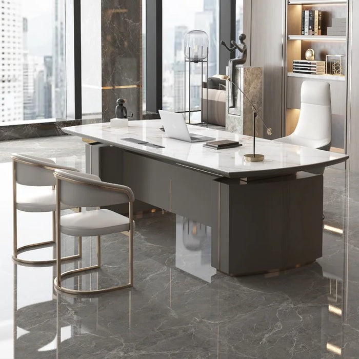 Light Luxury Glossy Rock Panel Office Desk And Chairs Baked Lacquer Boss Desk Simple Modern Writing Desk President Desk
