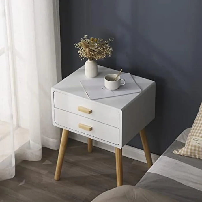 Set of 2 Nightstand End Table,Mid-Century Modern Wood Storage Bedside Table with 2 Drawers,Nightstand Furniture Suitable(White)