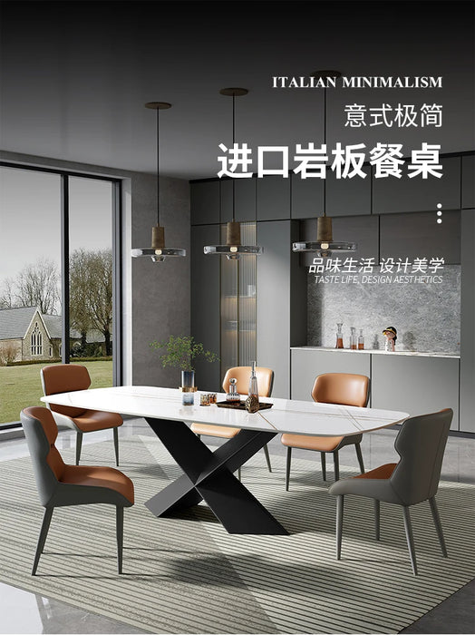Italian slate table rectangular modern light luxury Nordic bright luxury stone creative dining table and chair combination
