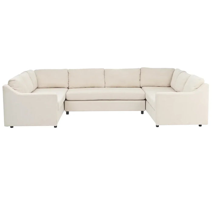 8 Seat Upholstered Sectional Sofa, U-Shaped Sofas with Thick Seat and Back Cushions, Beige Large Sectional Couch