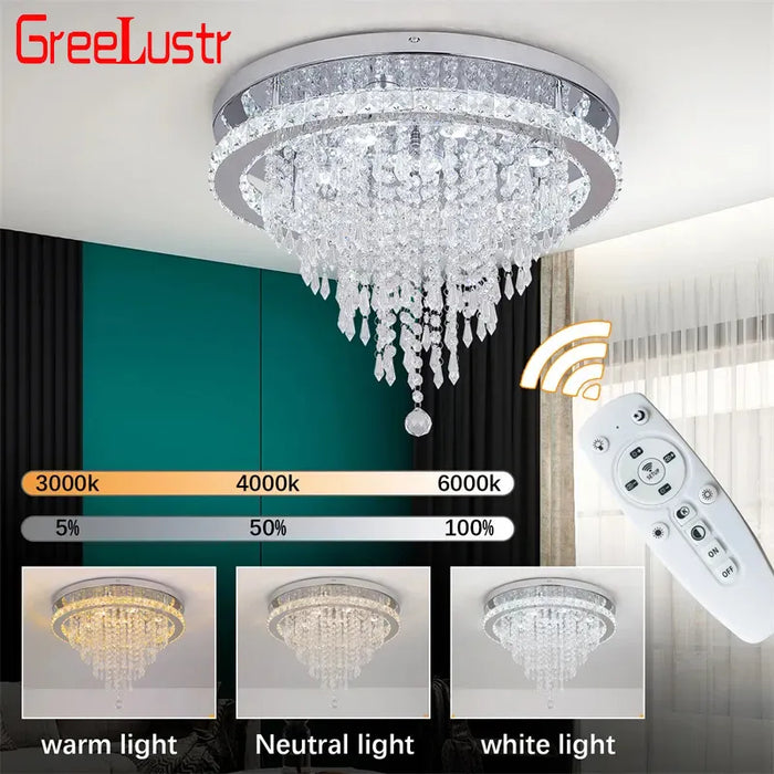 Luxury Crystal Modern LED Ceiling Chandelier Light Remote Dimming Round Ceiling Lamp for Home  Decoration Indoor Hanging Lamps