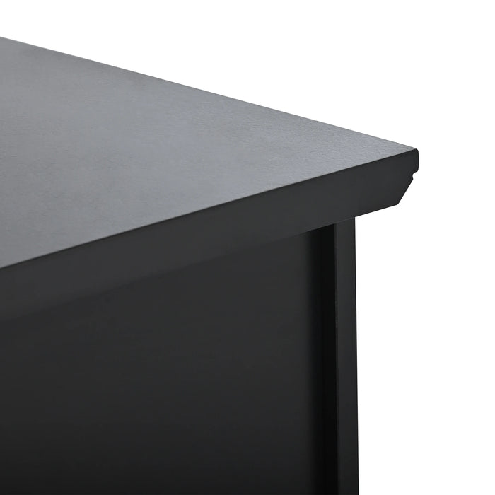 U-Can TV Stand for TV up to 65in with 2 Tempered Glass Doors Adjustable Panels Open Style Cabinet, Black