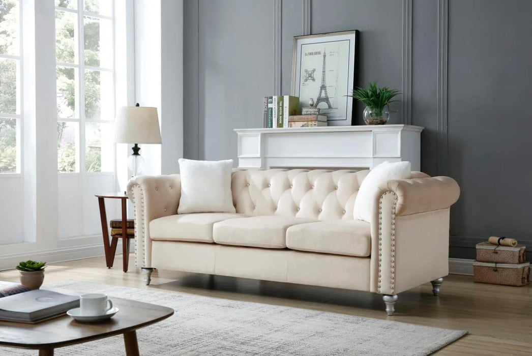 Glory Furniture Raisa Velvet Sofa in Beige