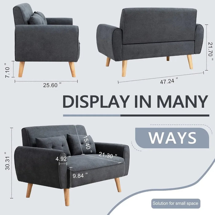 living room sofas 47" Loveseat Wood Sofa, Brown, Easy Assembly, Comfortable Cushions couch sofas