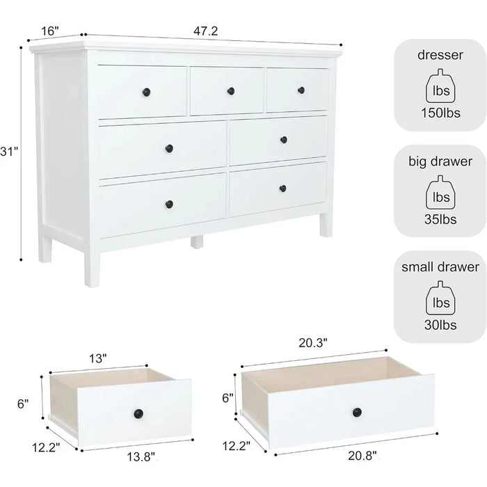 Dressers,Modern Dresser for Bedroom, 7 Drawer,with Wide Drawer and Metal Handles, Wood Dressers & Chests of Drawers,Dresser