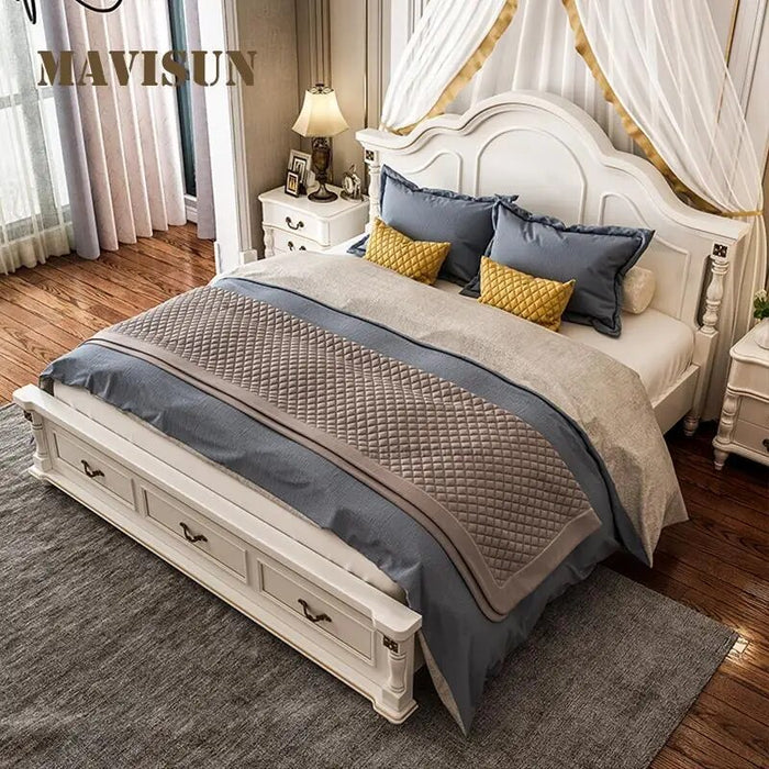 American Type Double Bed Master Bedroom Modern Contracted Wedding Bed Wooden Furniture European Type 1.8 Meters Princess Bed