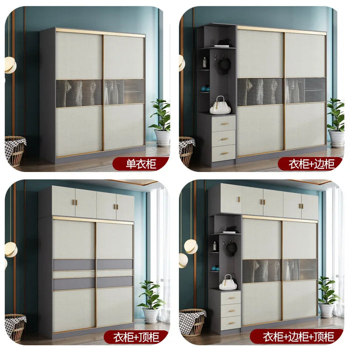 Light luxury glass door wardrobe sliding door modern simple household bedroom cabinet Nordic combination wardrobe