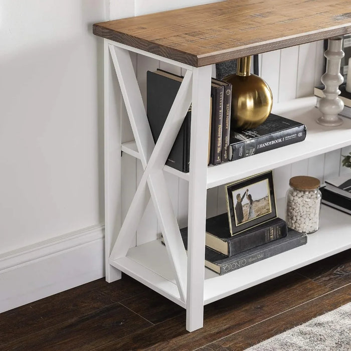 TV cabinet, 2-story modern farmhouse wooden bookshelf, home office storage cabinet, 52 inches, white TV cabinet
