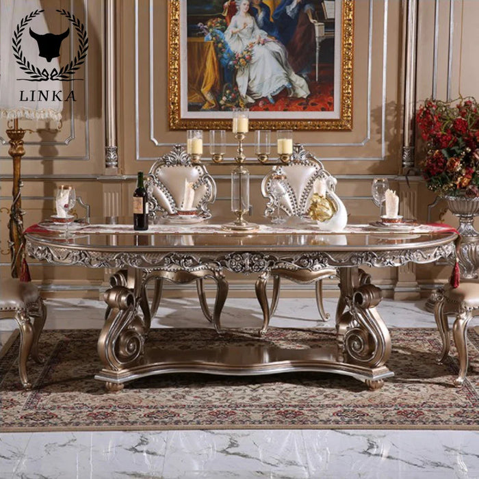 Custom European carved wood dining tables and chairs French palace villa luxury dining tables and chairs combination