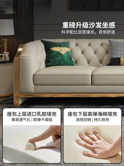 Villa living room light luxury modern simple high-end atmosphere leather sofa head layer cowhide row of four people