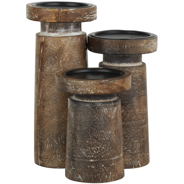 Candlesticks for Candles Set of 3 Candle Holder Distressed Coastal Mango Wood Candle Holder Home Decorations Holders Decor