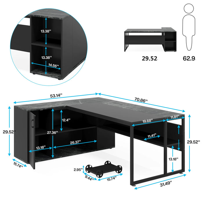 Tribesigns 71 inch Executive Desk, L Shaped Desk with Cabinet Storage, Executive Office Desk with Shelves, Business Furniture