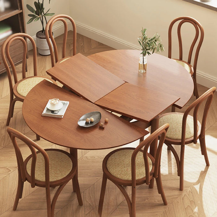 Wooden Round Dining Table Telescopic Oval Folding Household Eating Dining Tables Simple Mesa Comedor Restaurant Furniture QF50DT