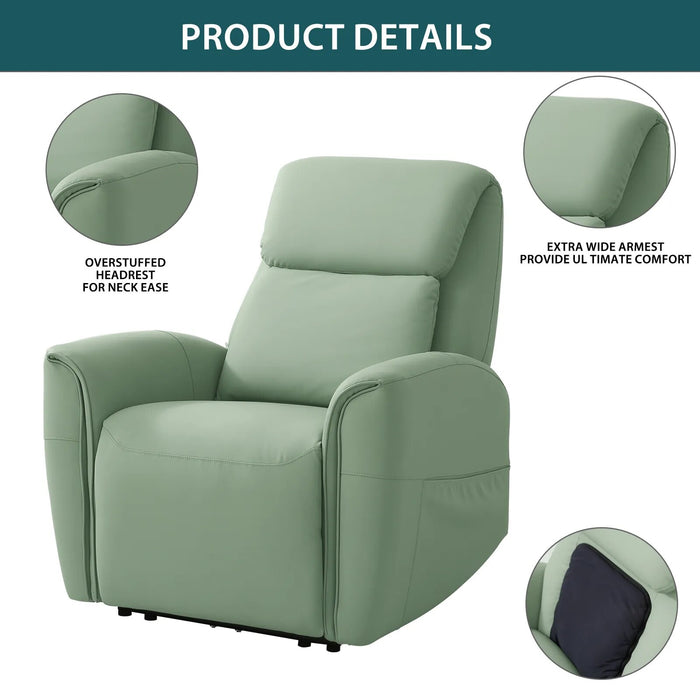 Eskimo Large Power Lift Recliner Chair with Massage for Elderly, PU Faux Feather Single Sofa for Living Room (Green)