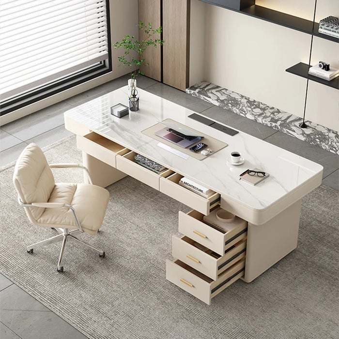 Cream Style Light Luxury Rock Board Desk Modern Simple Business Furniture High-end Writing Office Desk Study Room Computer Desk