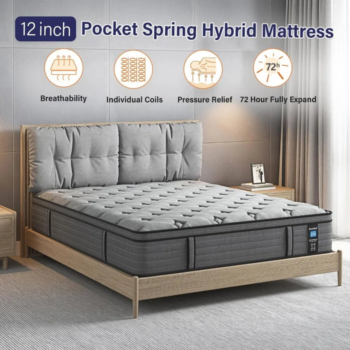 Mattress,12 Inch Gel Memory Foam Pocket Spring Hybrid Mattress/King Size Mattress/Comfort Firm Support/Heavier Coils for Durable