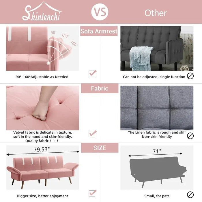 Futon Sofa Bed Modern Folding Sleeper Couch Bed for Living Room,Velvet Loveseat Sofa Couch Sofa cama,Adjustable Armrests Backres