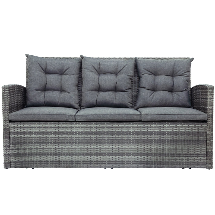 5-piece Outdoor UV-Resistant Patio Sofa Set with Storage Bench All Weather PE Wicker Furniture Coversation Set with Glass Table