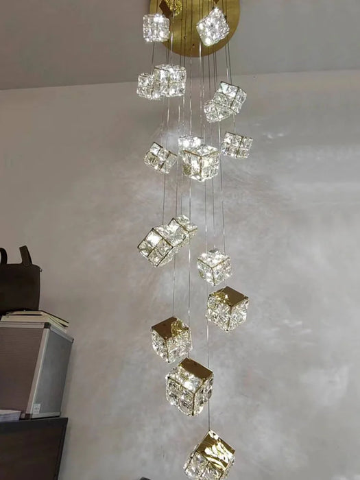 Square Crystal Modern Chandelier for Living Room Lobby Ceiling Luxury Loft Hanging Light Villa LED Lighting Staircase Chandelier