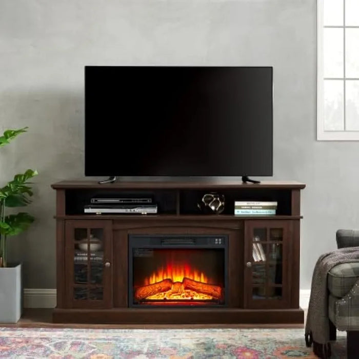 Modern Farmhouse TV Stand Fit up to 60" Flat Screen TV with Storage Cabinet and Open Shelves Industrial Entertainment Center