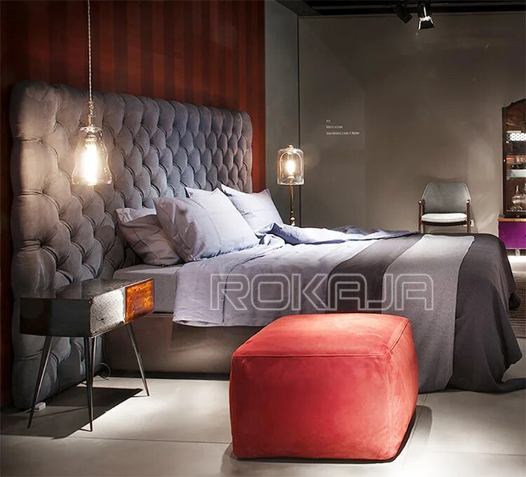 European Style Nubuck Soft Leather Bed Double Bed Bedroom Queen King Size Bed Brand Designer Hotel Villa Furniture Set