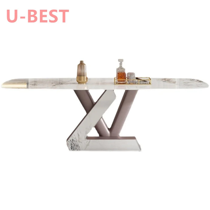 Hot Rock Board Nordic Minimalist Rectangular Dining Table and Chair Combination Size Apartment Living Room Set Italian Furniture