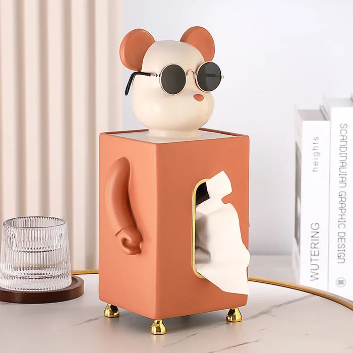 Little Bear Figurines,Square Cute Tissue Box,Resin Statue Interior Room Decor,Decorative Animals Sculpture,Home Desk Decoration