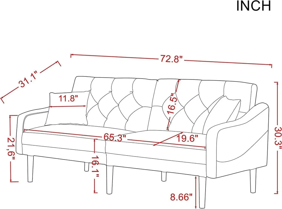 DNYN Convertible Sleeper Futon Sofa with 2 Pillows, Velvet Tufted Couch w/Metal Legs and Adjustable Backrest, Green