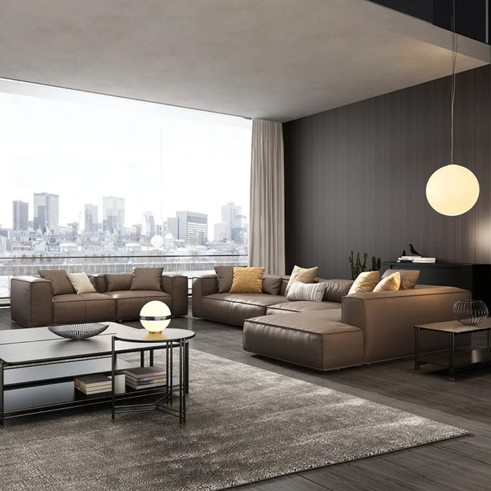 Tofu Block Leather Sofa U-Shaped Corner Combination Affordable Luxury Style Living Room
