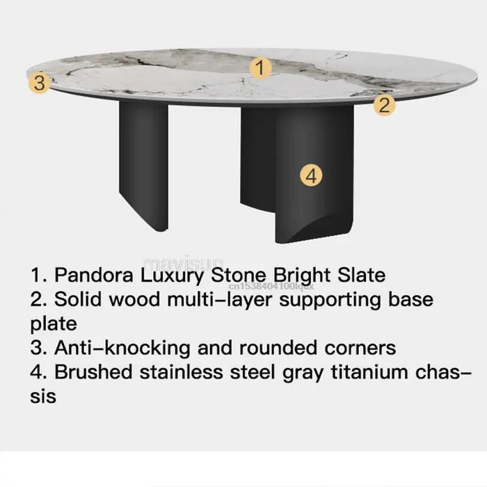 Stainless Steel Marble Kitchen Tables For Dinner Modern Long Rectangular Pandora Glossy Slate Dining Table Indoor Furniture