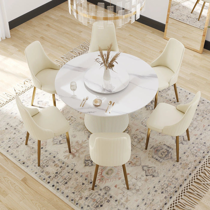Modern 53" Round Dining Table Sintered Stone Tabletop & Golden Stainless Steel Pedestal