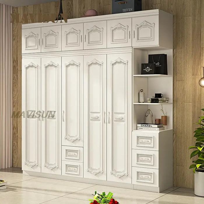 Light Luxury American Wardrobe Economical European Assembled Panel Simple Modern Bedroom Overall Six-Door Wooden Wardrobe