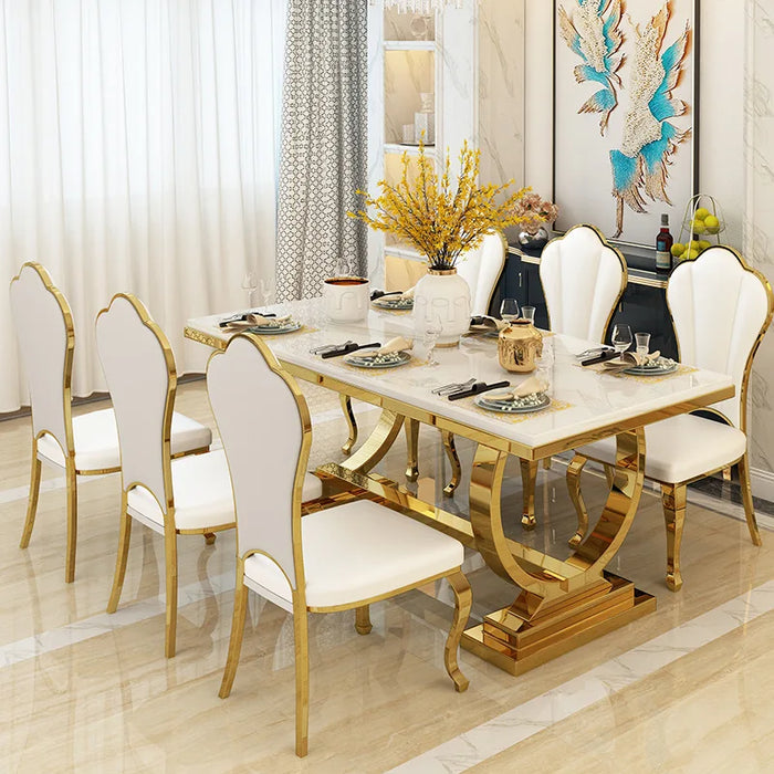 Modern light luxury marble dining table and chair combination Italian rectangular dining table simple household stainless steel