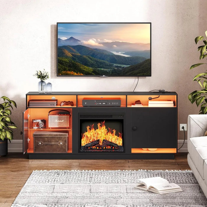 Tv Console 65 Inches With LED Light and Power Socket Cabinet for Tv Stand Living Room Furniture for Modern Television Home Shelf