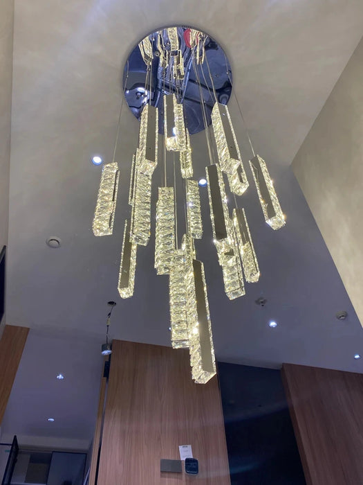 Led Pending Staircase Chandelier Luxury Home Decor Gold / Chrome hanging Light Fixture Long Modern Villa Crystal K9 110v-240v
