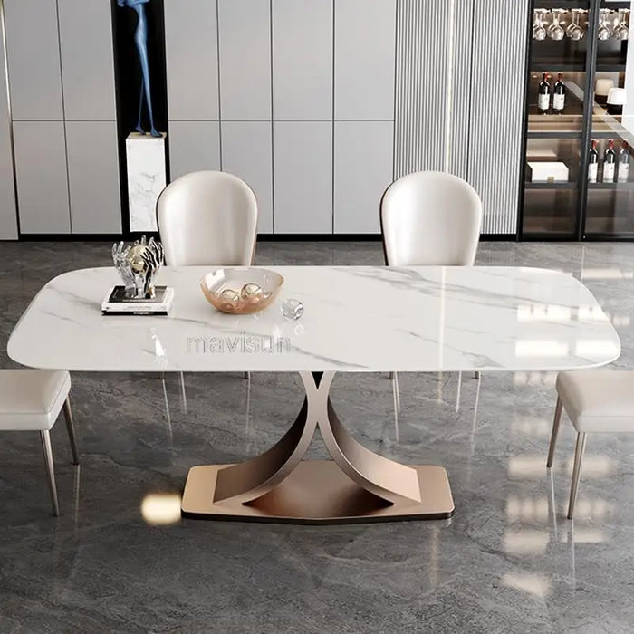 Bright Rock Board Dining Table With 4 Chairs Modern Minimalist Light Luxury Kitchen Furniture Set Rectangular Salon Table