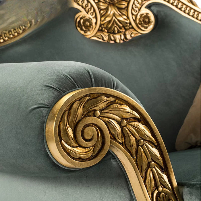 European style living room peach blossom wood carved fabric sofa combination