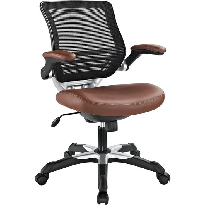 Modway Edge Mesh Back and White Vinyl Seat Office Chair With Flip-Up Arms - Computer Desks in Tan