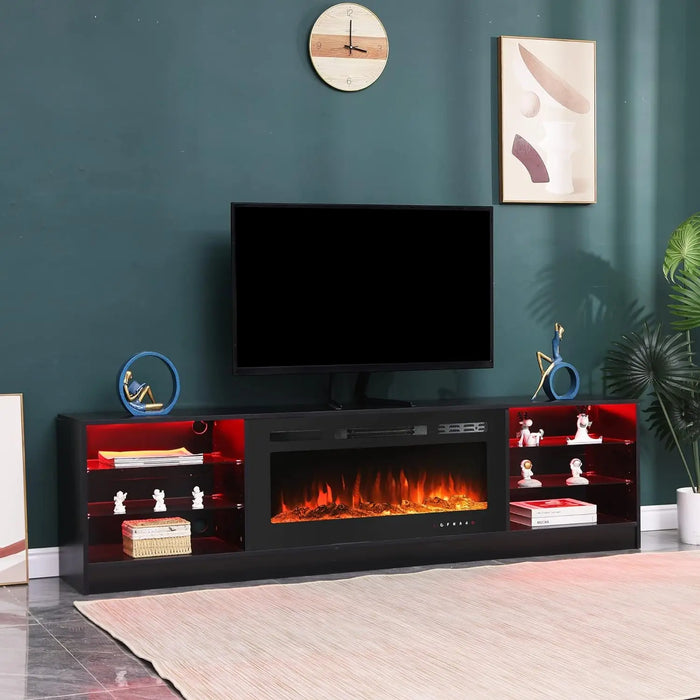 MELLCOM 79" Fireplace TV Stand with 40" Electric Fireplace, TV Console for TVs up to 90", Entertainment Center with Adjustable