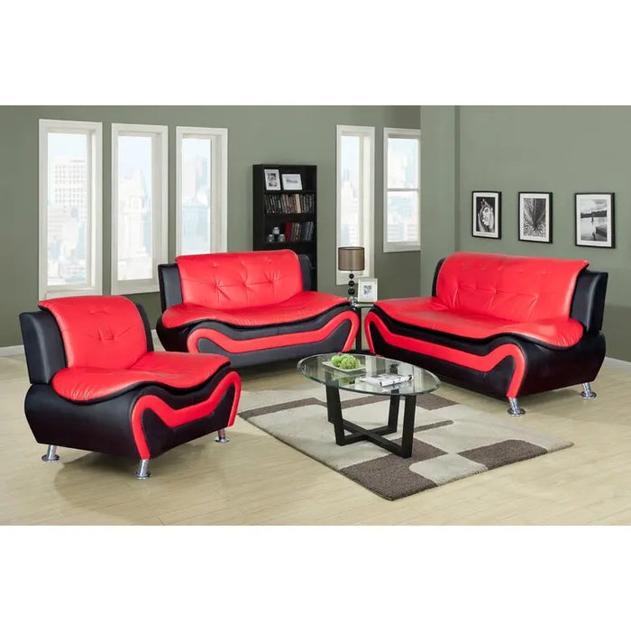 3 Piece Faux Leather Living Room Sofa Set Thickened seat cushions Easily assembles