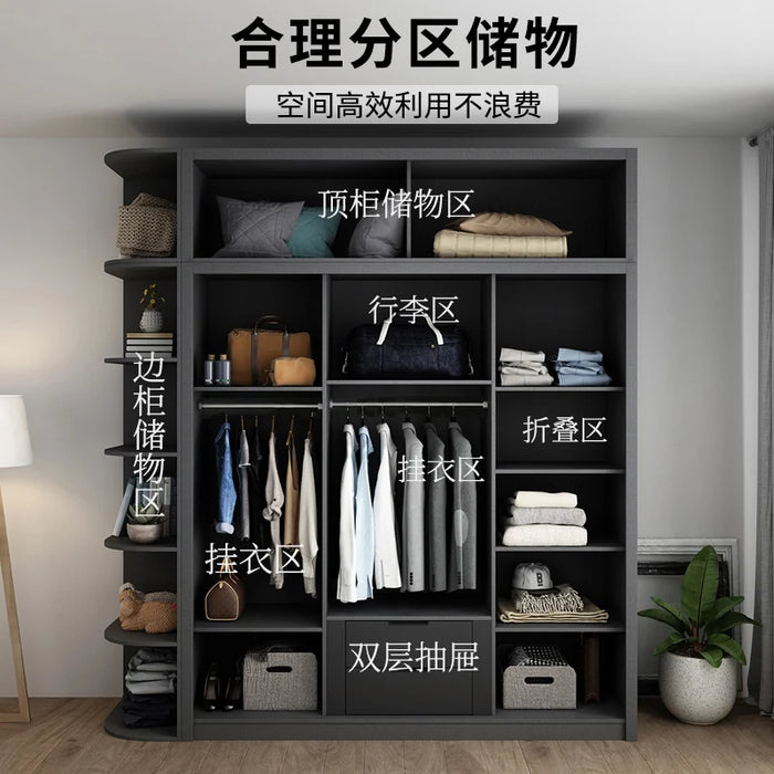 Nordic sliding door wardrobe modern simple and economical assembly household bedroom overall large wardrobe