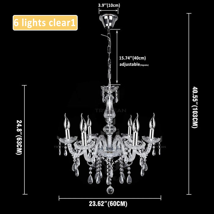 TRY-YEAN Elegant 6 Chandelier Lighting Modern Crystal Lights Kitchen Chandeliers Light Ceiling Pendant Lamp Transparent Color