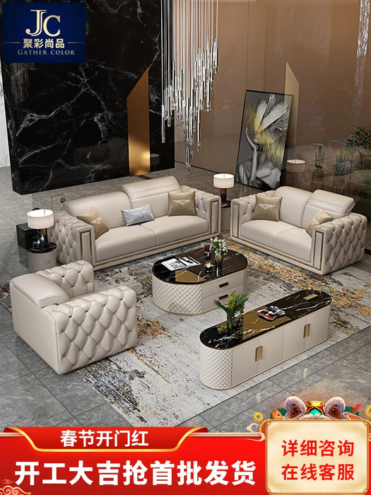 Light luxury leather sofa villa living room combined furniture Italian American postmodern net red leather sofa