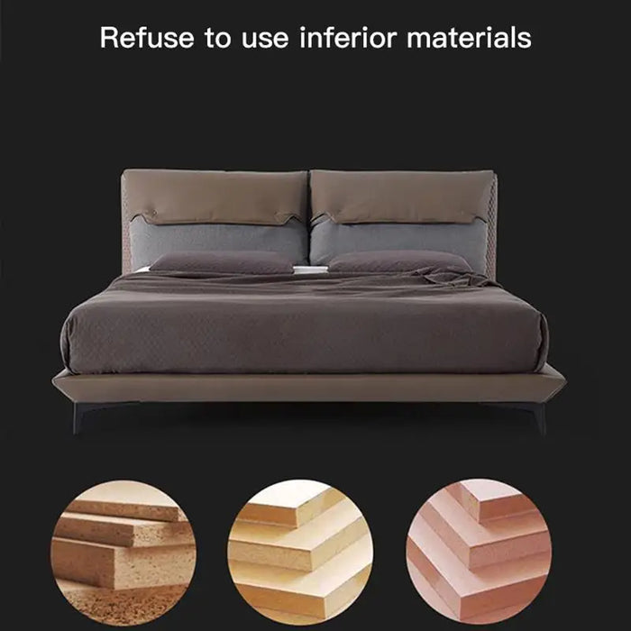 Minimalist Home Furniture Design Pine Wood King Size Leather Bedroom Bed Brown Queen Size Minimalist Double Bed