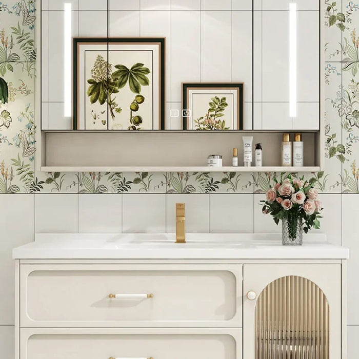 America White Bathroom Cabinet Vanity with Top Sink Modern Storage Cabinet with 2 Soft Closing Doors Single Sink Bathroom Vanity