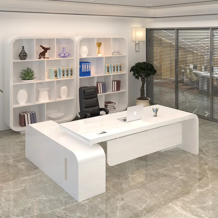 Simple, modern, stylish and painted white creative luxury desk and chair.