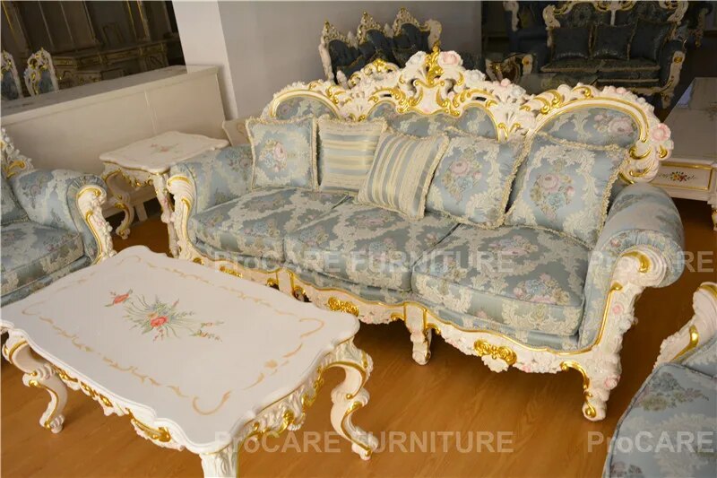 European solid wood sofa French luxury villa living room Custom high-end fabric sofa set